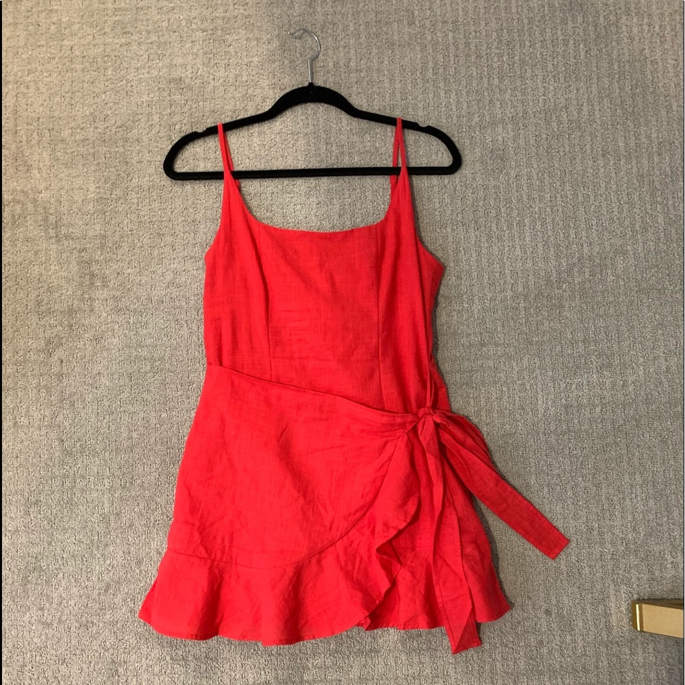 red wrap dress